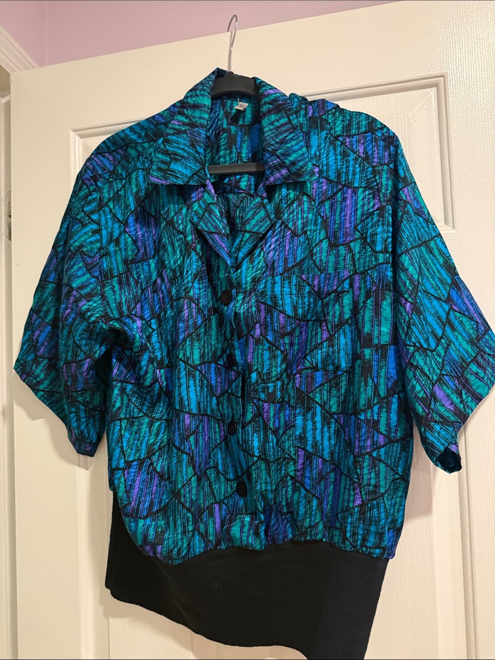 Teal & Purple Abstract Print Button-Up Top